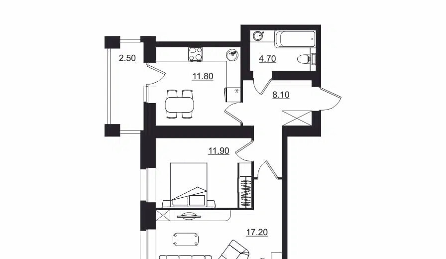 планировка квартиры 62 м2